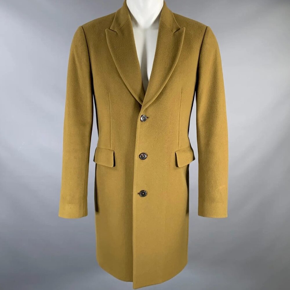 PAUL SMITH Size 38 Olive Green Wool Cashmere Peak Lapel Coat